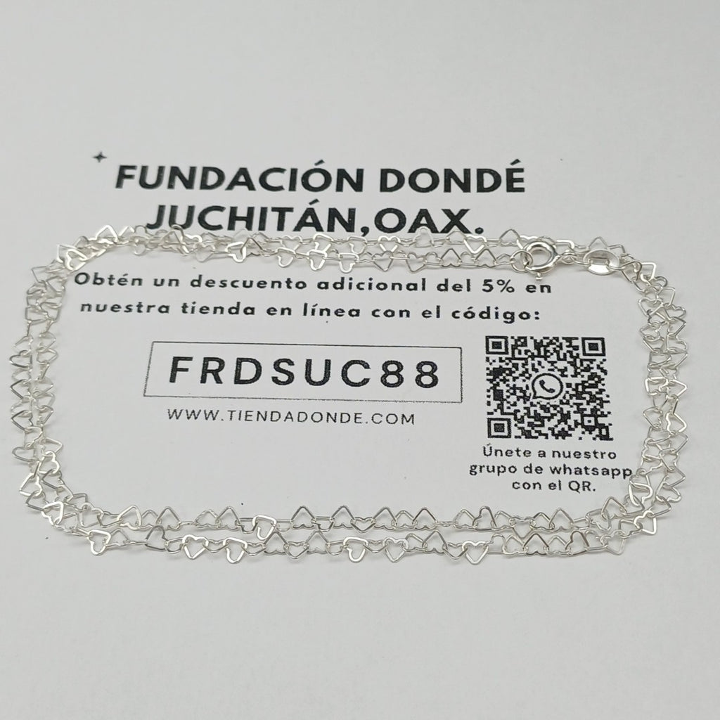 CADENA CORAZONES PLATA .925 55 CM 2.82 GR (NUEVO)