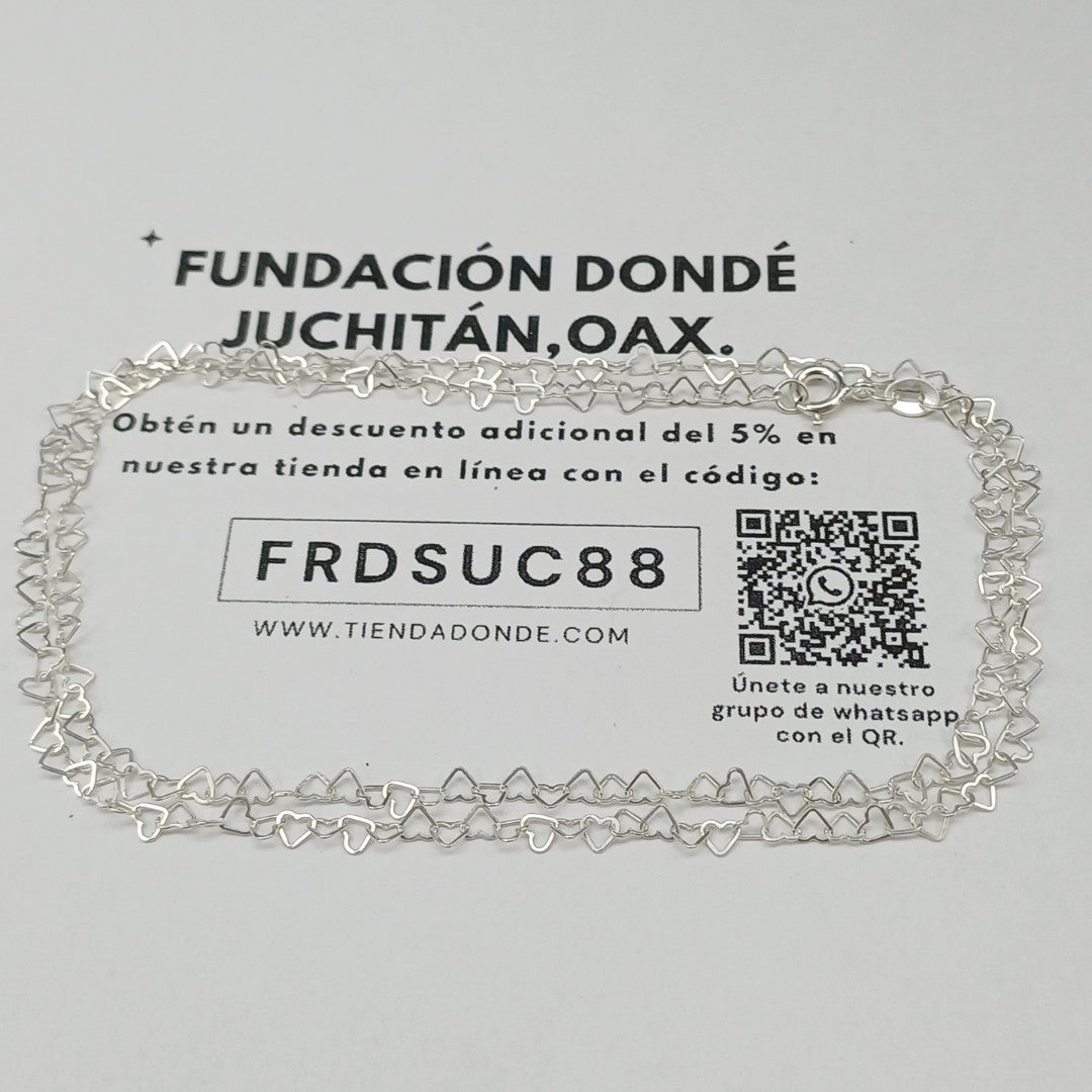 CADENA CORAZONES PLATA .925 55 CM 2.82 GR (NUEVO)