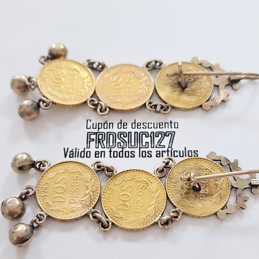 K1 9.96 GRMS 21 K IDENTIFICACIÓN ARETES PAR, MONEDA NOMINATIVA MONEDAS PE (SEMINUEVO)