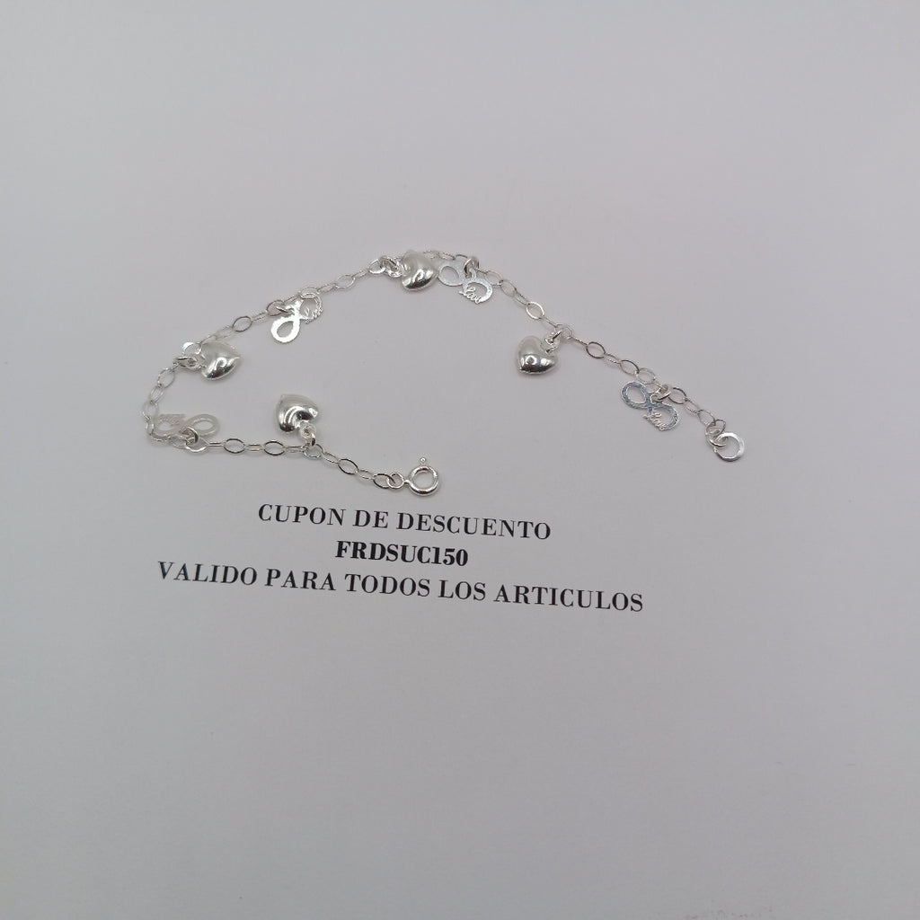 PULSERA CON DIJES CORAZON INFINITO PLATA .925 18 CM 3.22 GR (NUEVO)