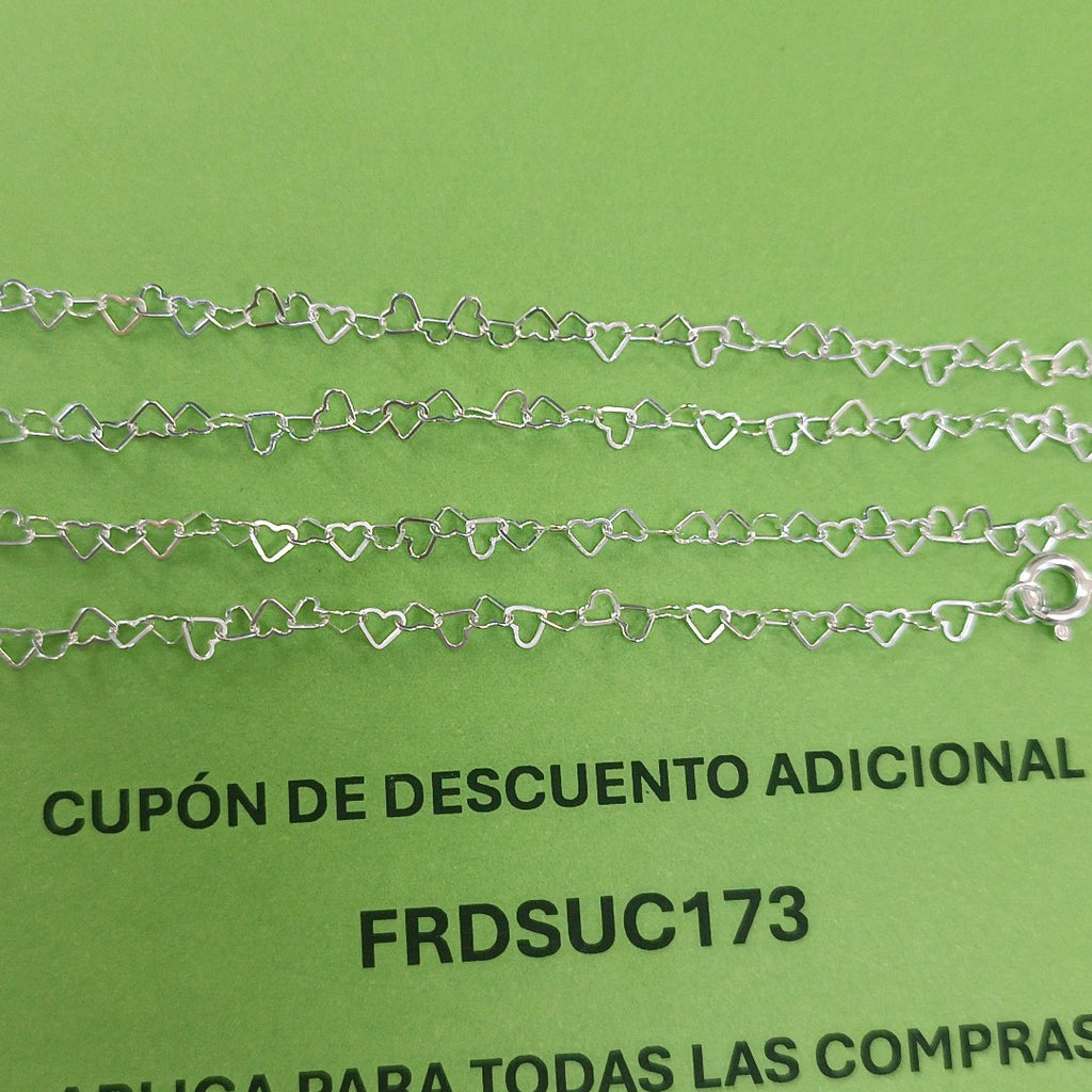 CADENA CORAZONES PLATA .925 55 CM 2.82 GR (NUEVO)