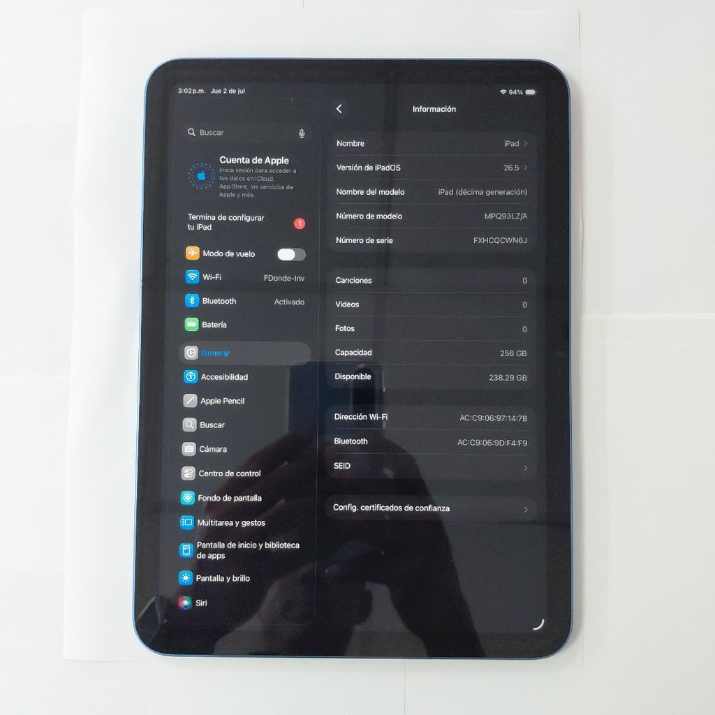 TABLETA APPLE IPAD 10 A2696 256 GB 4 GB RAM (SEMINUEVO)