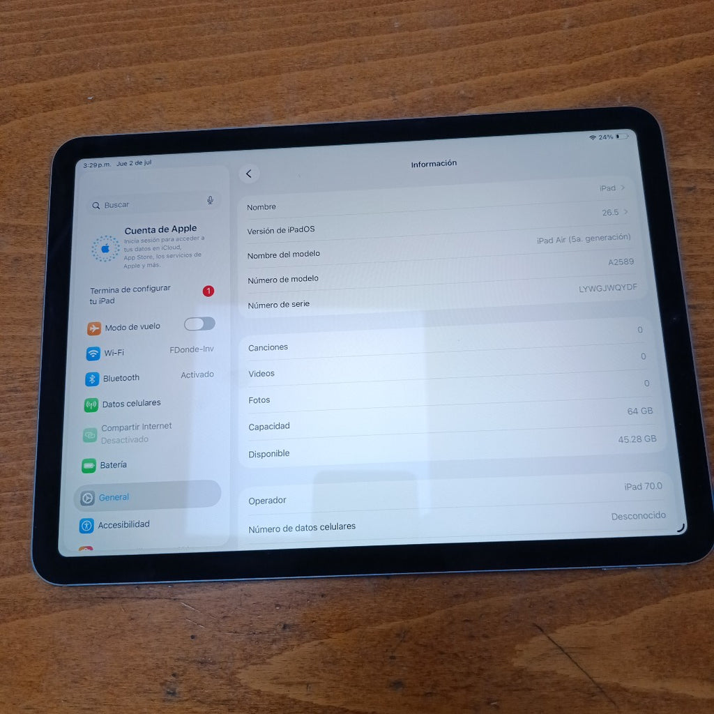 TABLETA APPLE IPAD AIR 5 A2589 64 GB 8 GB RAM (SEMINUEVO)