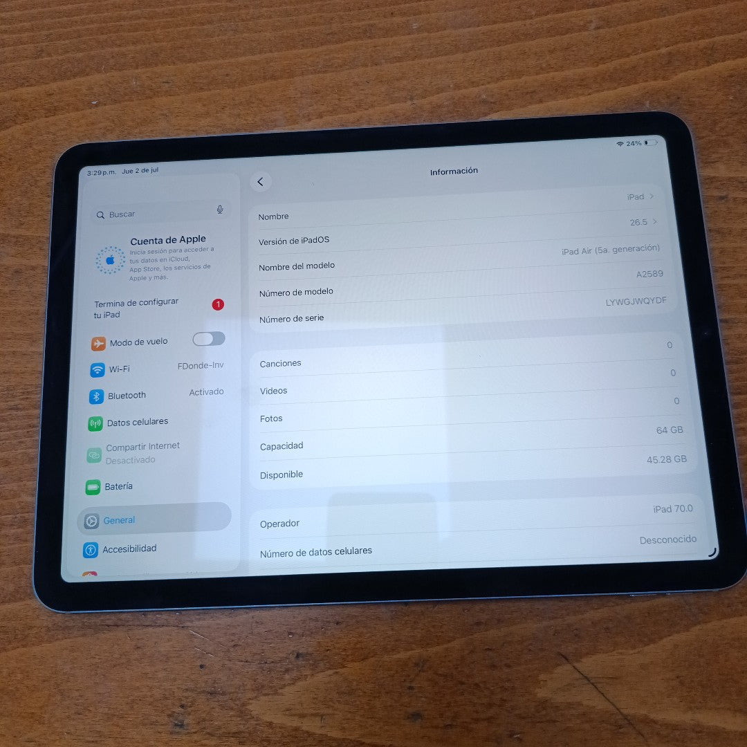 TABLETA APPLE IPAD AIR 5 A2589 64 GB 8 GB RAM (SEMINUEVO)