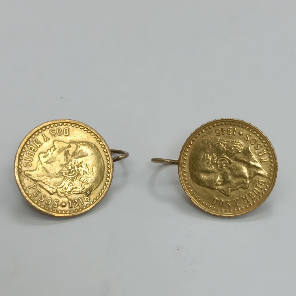 K1 4.4 GRMS 21 K IDENTIFICACIÓN ARETES PAR MONEDAS PESOS 2.5 PESOS (SEMINUEVO)
