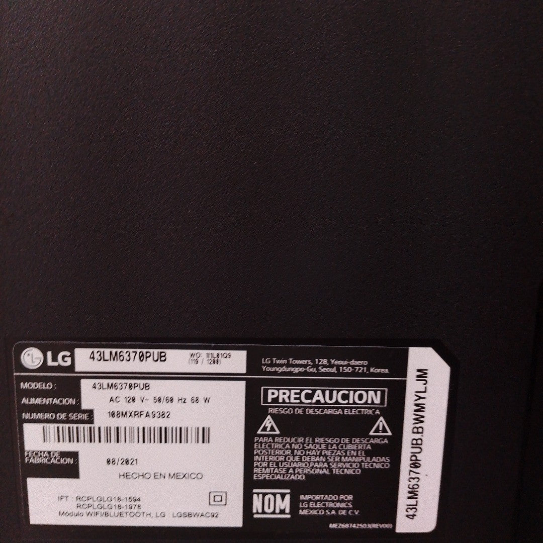 PANTALLA LG 43LM6370PUB (2021) 43" LED FULL HD (SEMINUEVO)