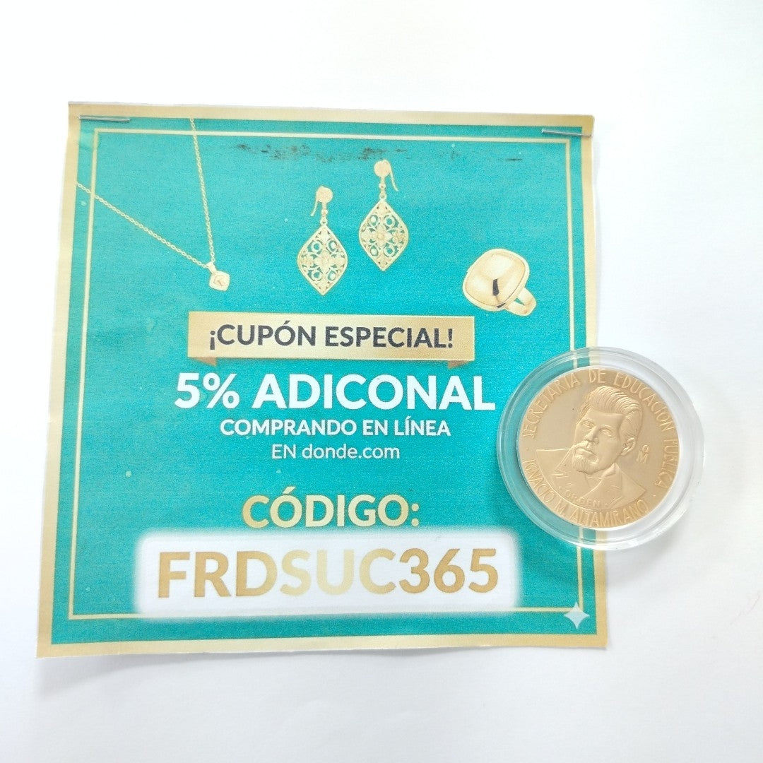 MEDALLA CONMEMORATIVA ORO 21 K 42,00 GRMS (SEMINUEVO)