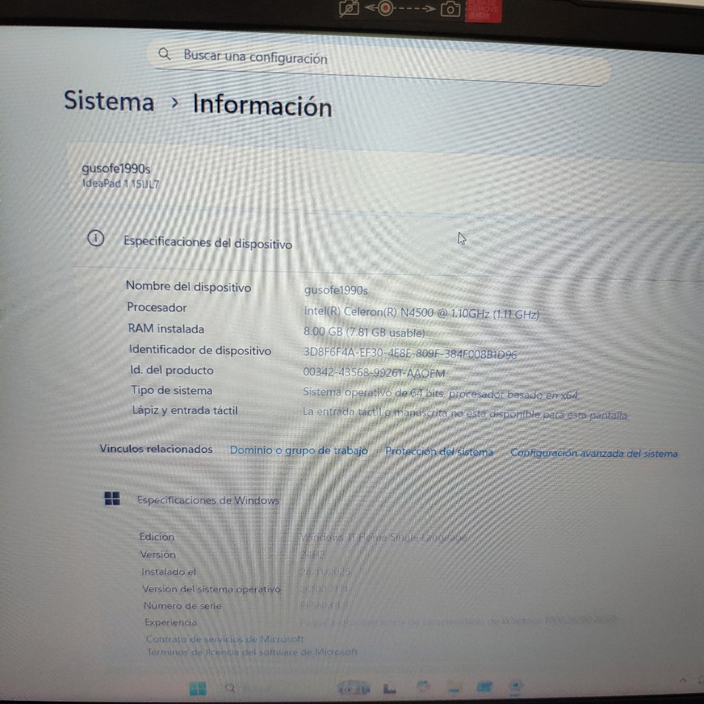 LAPTOP LENOVO IDEAPAD 1 15 IJL7 (2025) 256 GB SSD 8 GB RAM (SEMINUEVO)