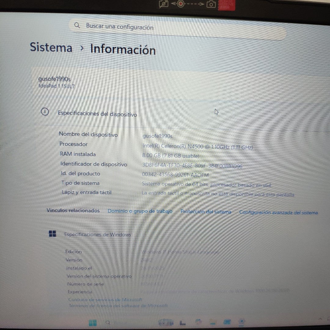 LAPTOP LENOVO IDEAPAD 1 15 IJL7 (2025) 256 GB SSD 8 GB RAM (SEMINUEVO)