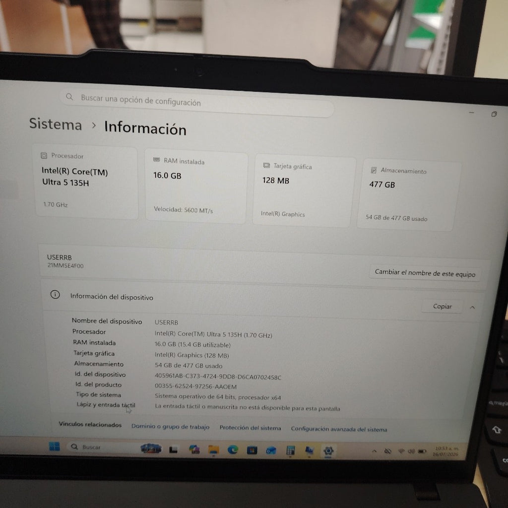LAPTOP LENOVO THINKPAD T14 GEN 5 (2025) 512 GB SSD 16 GB RAM (SEMINUEVO)