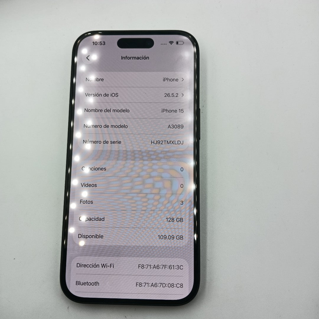 CELULAR APPLE IPHONE 15 A3089 (2023) 128 GB 6 GB RAM (SEMINUEVO)