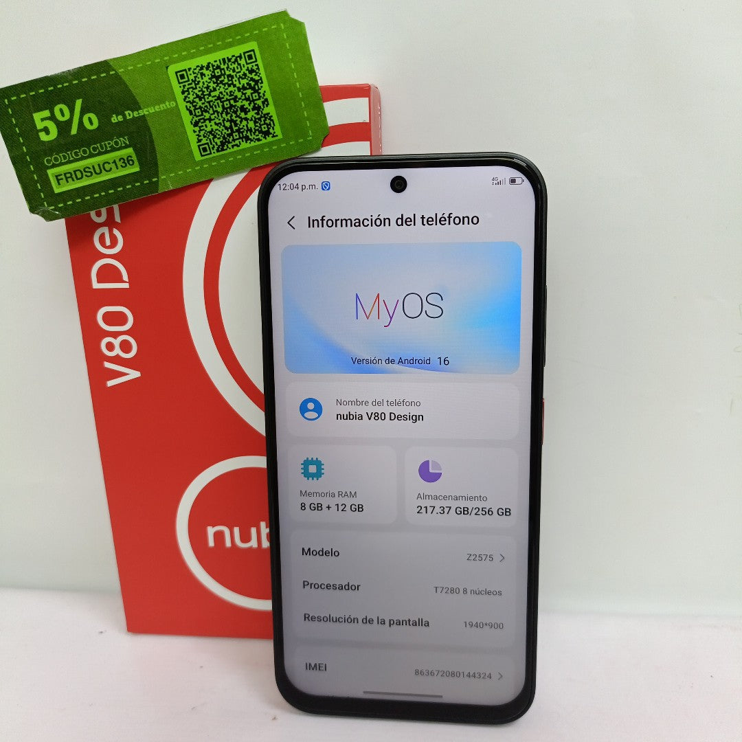 CELULAR NUBIA V80 DESING Z2575 (2025) 256 GB 8 GB RAM (SEMINUEVO)