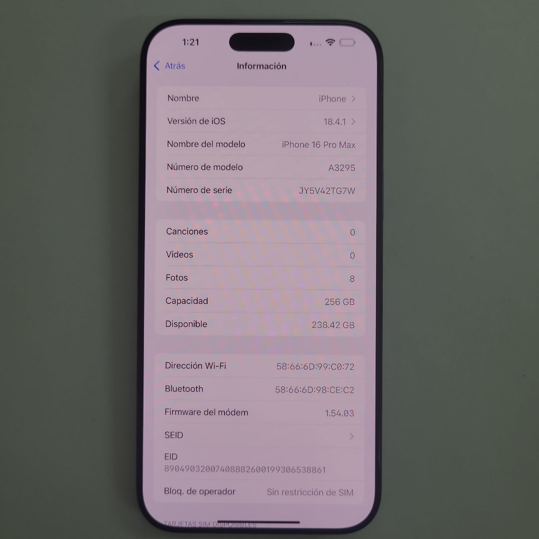 CELULAR APPLE IPHONE 16 PRO MAX A3295 (2024) 256 GB 8 GB RAM (SEMINUEVO)