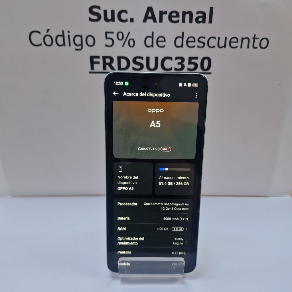CELULAR OPPO A5 CPH2727 (2025) 256 GB 4 GB RAM (SEMINUEVO)