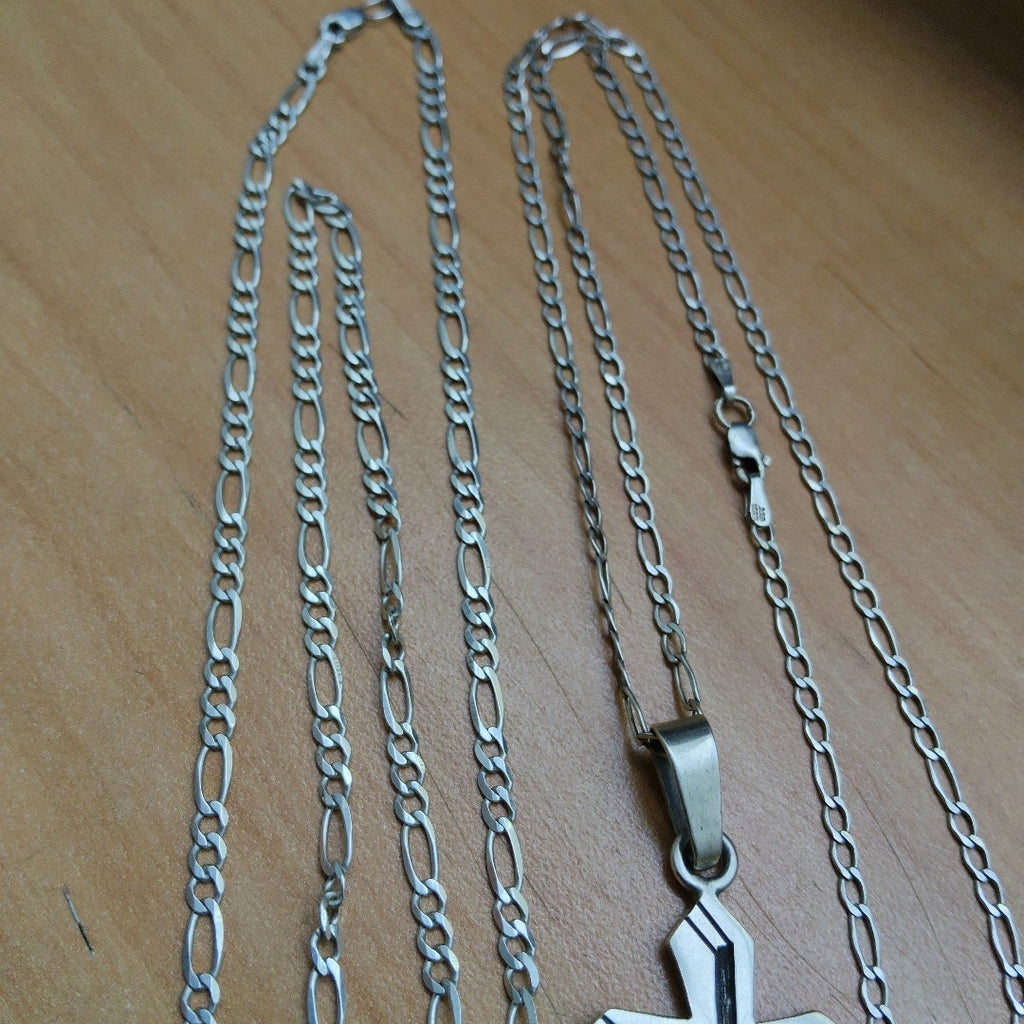 CADENA, CRUZ, MEDALLA RELIGIOSA PLATA 19.4 GRMS (SEMINUEVO)