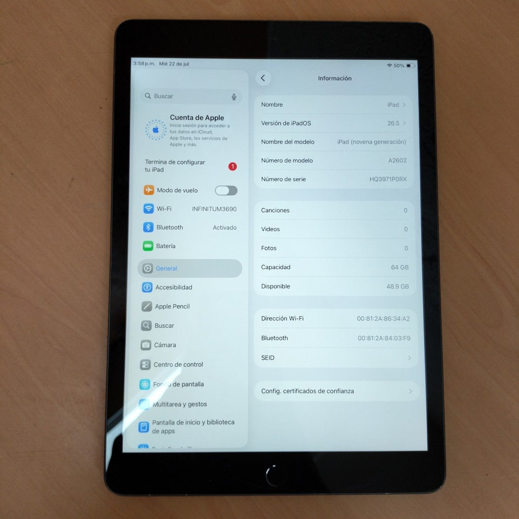 TABLETA APPLE IPAD 9 A2602 64 GB 3 GB RAM (SEMINUEVO)