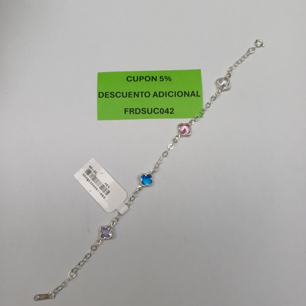 PULSERA ESPECIAL CON PIEDRAS DE COLOR PLATA .925 18 CM 3.32 GR (NUEVO)
