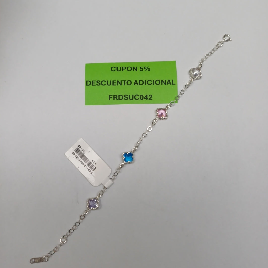PULSERA ESPECIAL CON PIEDRAS DE COLOR PLATA .925 18 CM 3.32 GR (NUEVO)
