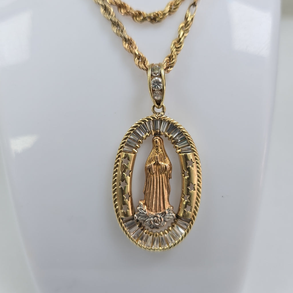 CADENA, MEDALLA RELIGIOSA ORO COMBINADO 14 K 42.1 GRMS (SEMINUEVO)