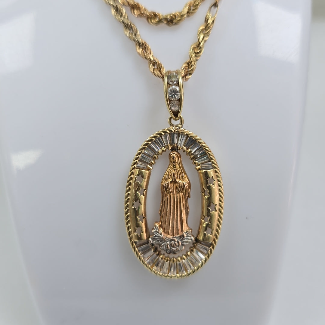 CADENA, MEDALLA RELIGIOSA ORO COMBINADO 14 K 42.1 GRMS (SEMINUEVO)