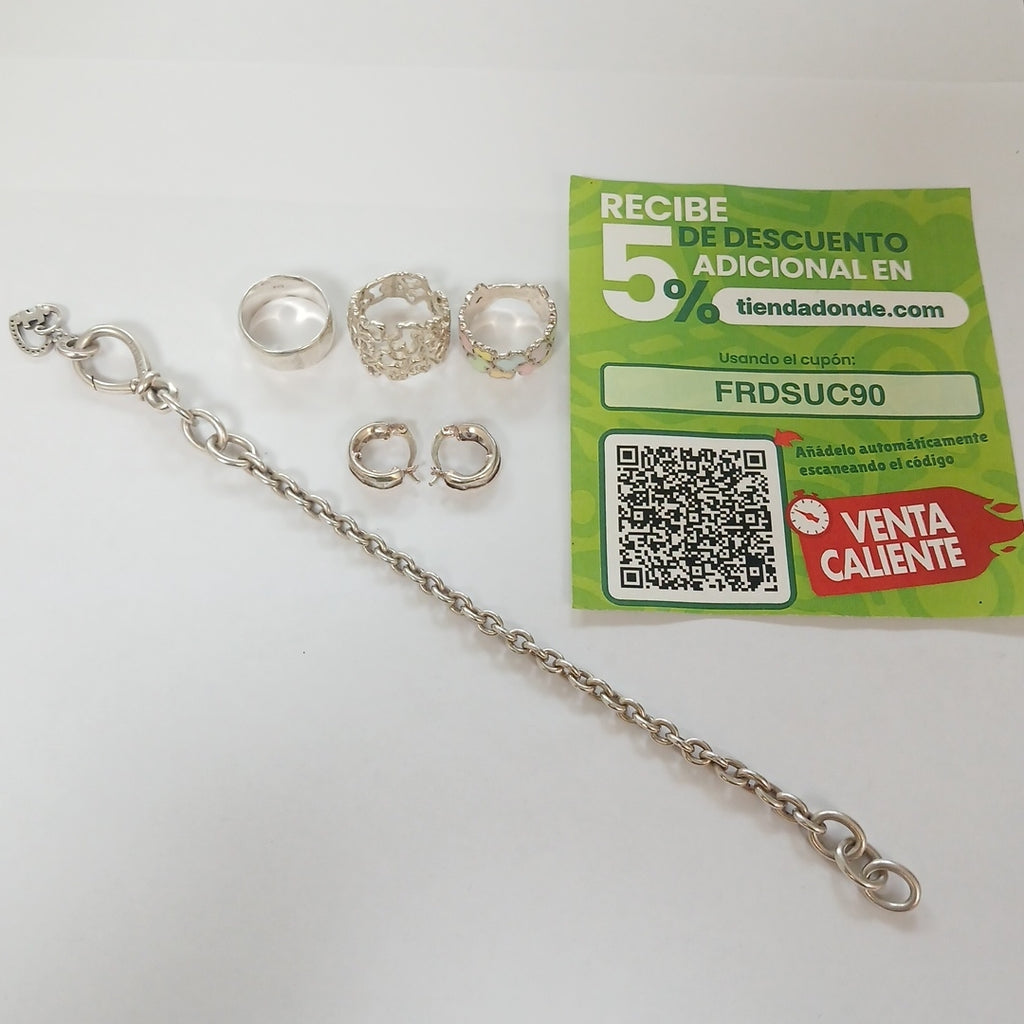 ANILLITO, ARETES PAR, ARGOLLA, PULSERA PLATA 33.3 GRMS (SEMINUEVO)