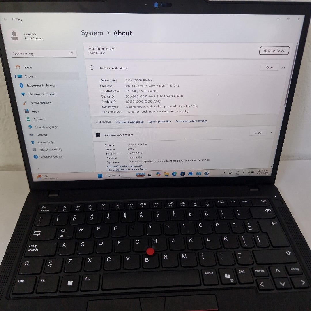 LAPTOP LENOVO THINKPAD T14 GEN 5 (2024) 1 TB SSD 32 GB RAM (SEMINUEVO)