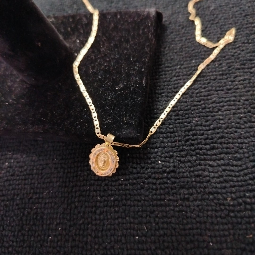 CADENA, MEDALLA RELIGIOSA ORO COMBINADO 10 K 3 GRMS (SEMINUEVO)