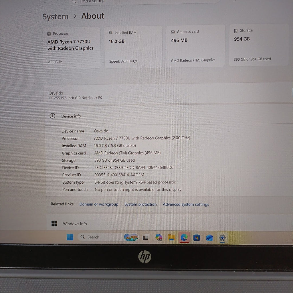 LAPTOP HP 255 G10 (2024) 1 TB SSD 16 GB RAM (SEMINUEVO)