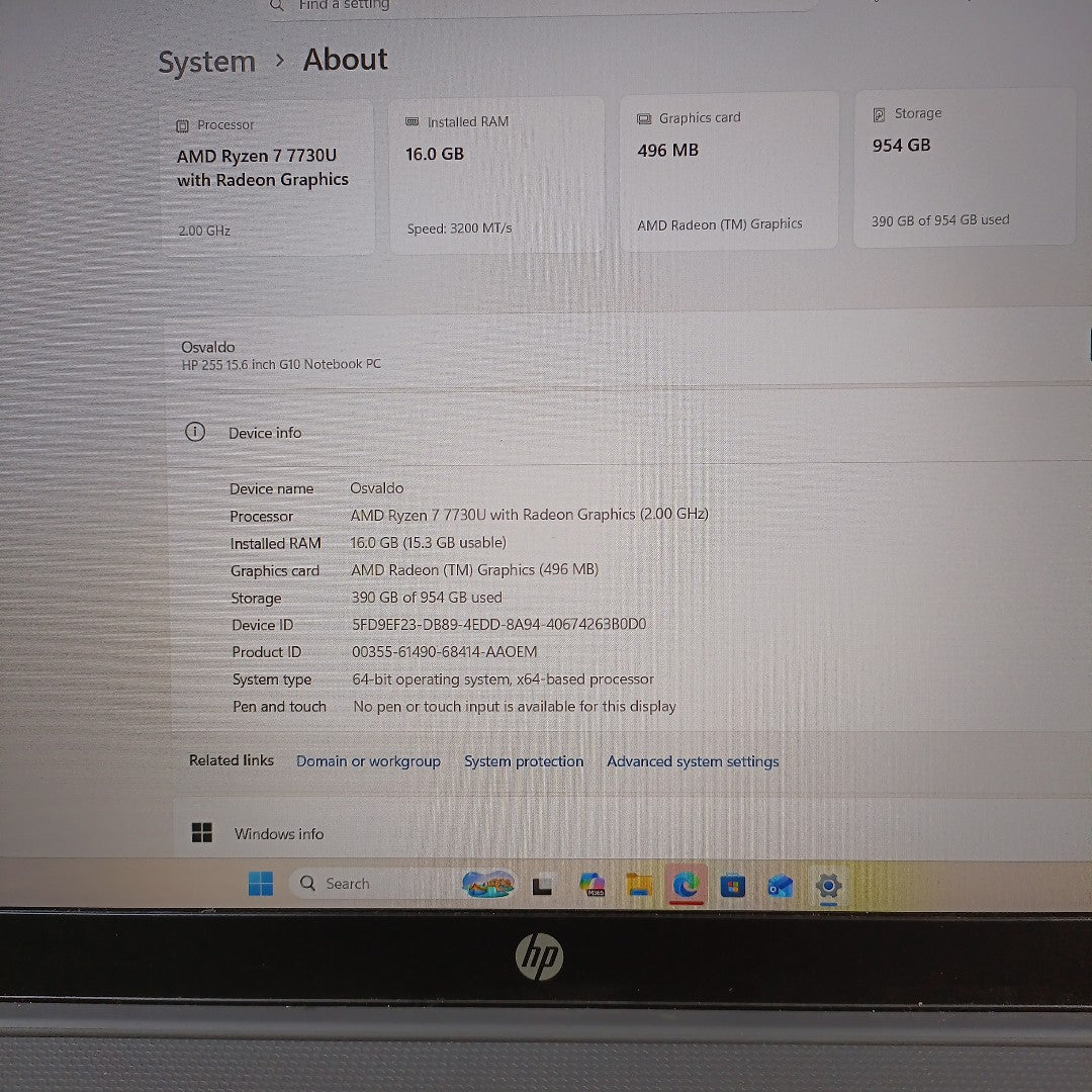 LAPTOP HP 255 G10 (2024) 1 TB SSD 16 GB RAM (SEMINUEVO)