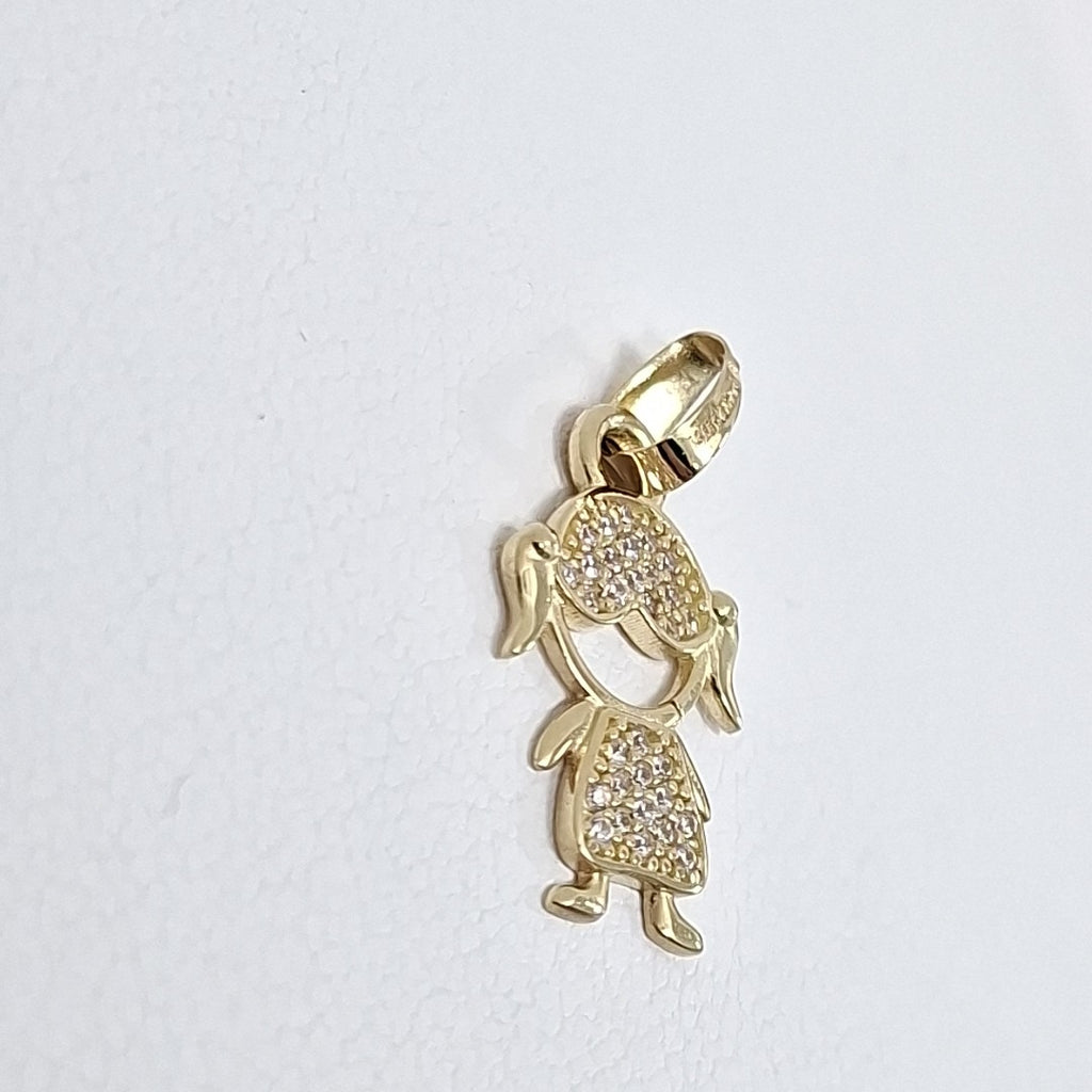 DIJE TEJIDO NIÑA CON CIRCONIAS 14K 0.9 GR (NUEVO)