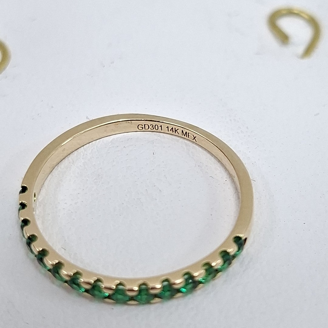 ANILLO ANILLITO MEDIA CHURUMBELA C PDRAS COLOR VERDE 14K 7 TALLA 1.5 GR (NUEVO)