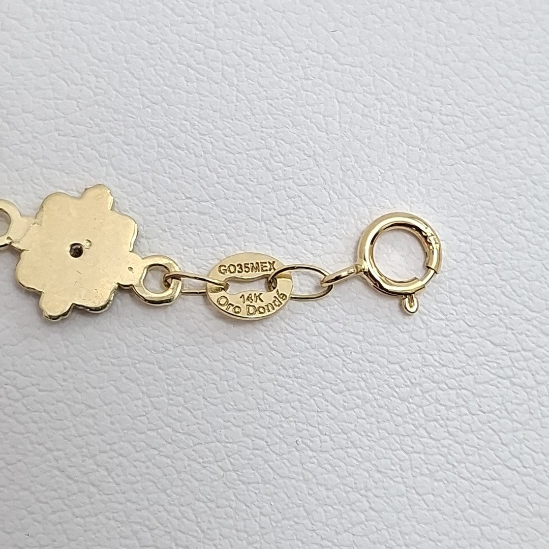 PULSERA ESPECIAL FLORES CON ESMALTE 14K 18 CM 4.8 GR (NUEVO)