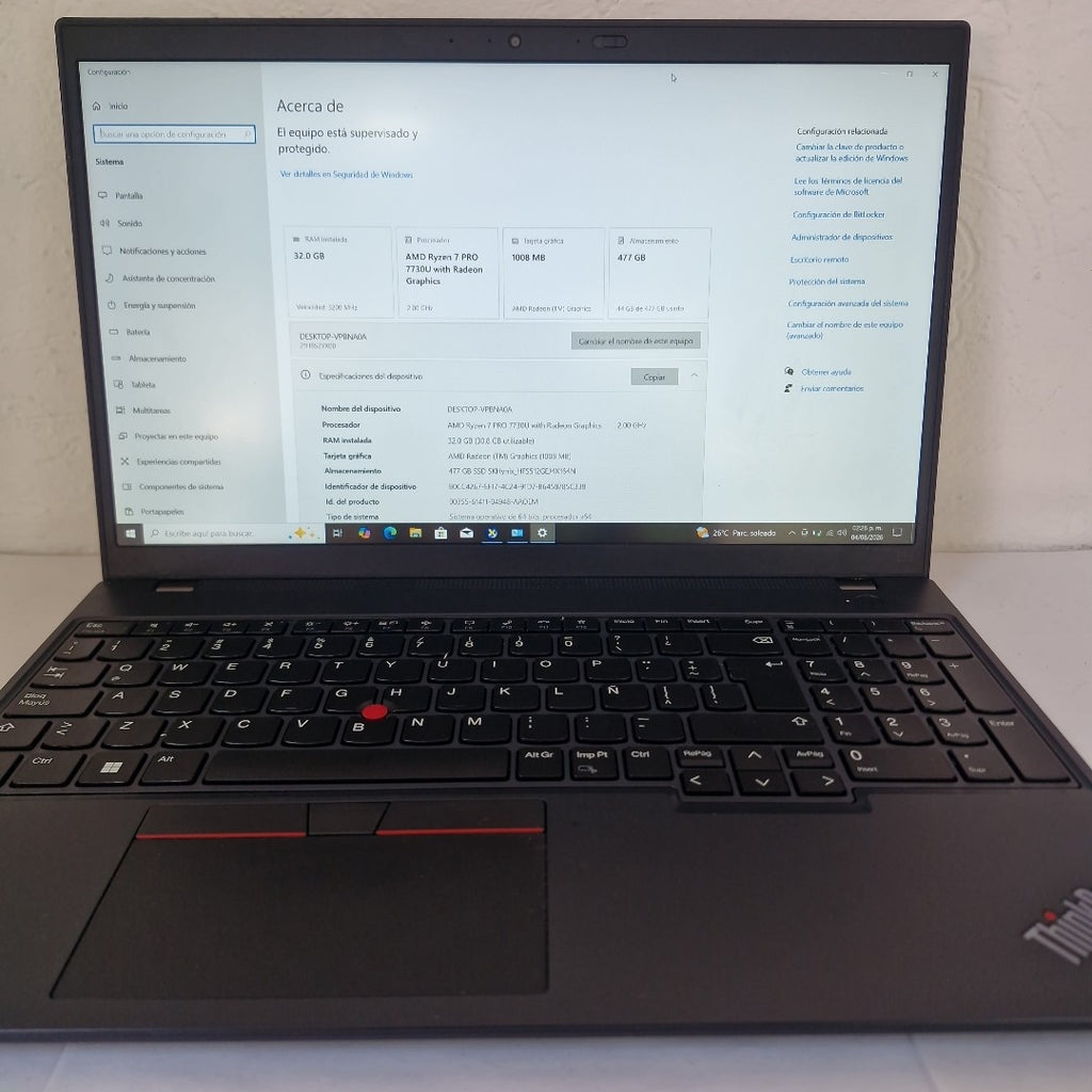 LAPTOP LENOVO THINKPAD L15 GEN 4 (2024) 512 GB SSD 32 GB RAM (SEMINUEVO)