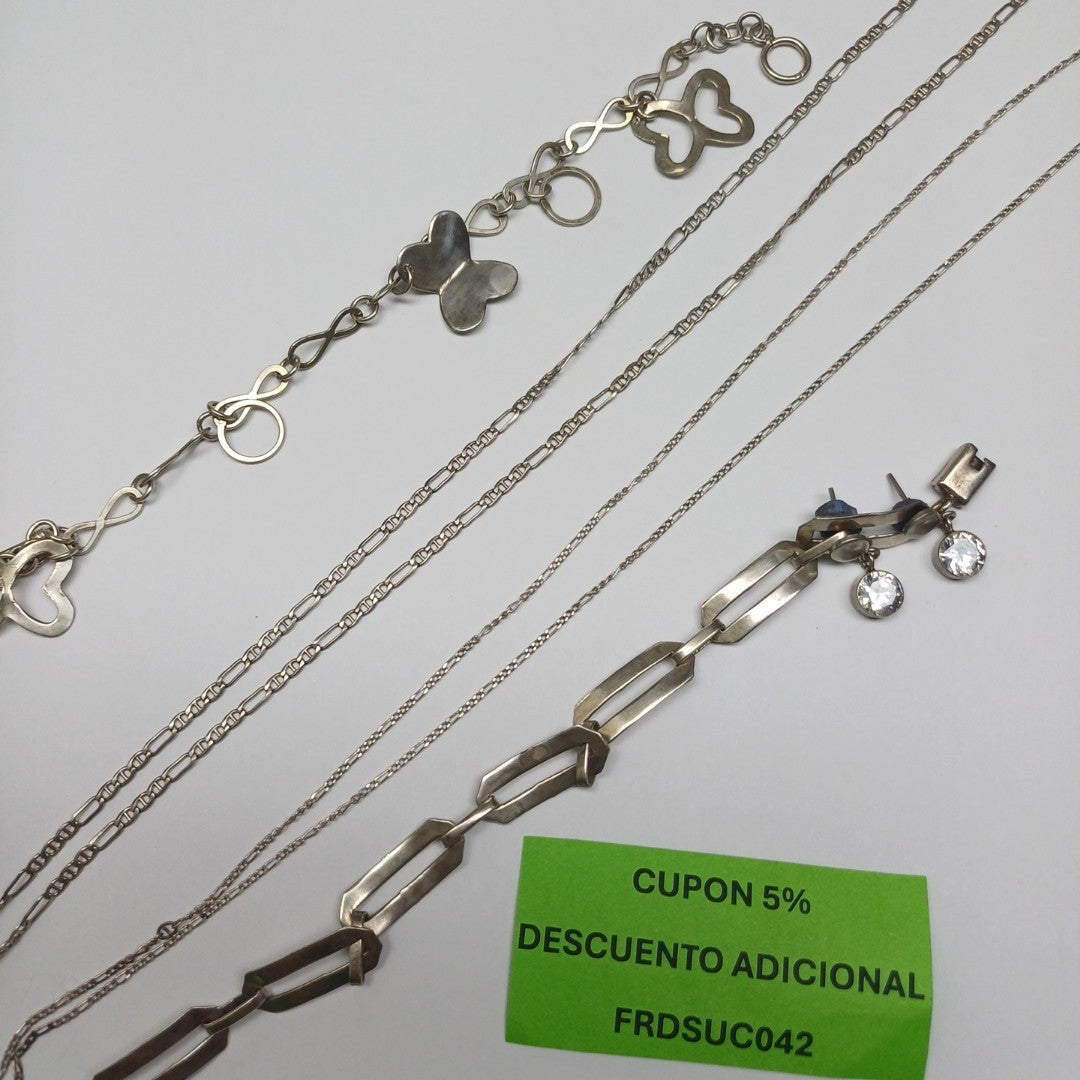 BROQUELES PAR, CADENA, DIJE, GARGANTILLA, PULSERA PLATA 27.6 GRMS (SEMINUEVO)