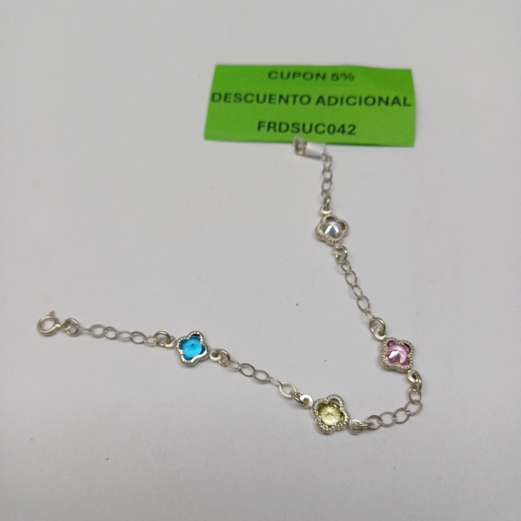 PULSERA ESPECIAL CON PIEDRAS DE COLOR PLATA .925 18 CM 3.32 GR (NUEVO)