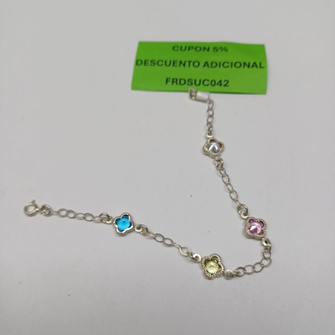 PULSERA ESPECIAL CON PIEDRAS DE COLOR PLATA .925 18 CM 3.32 GR (NUEVO)