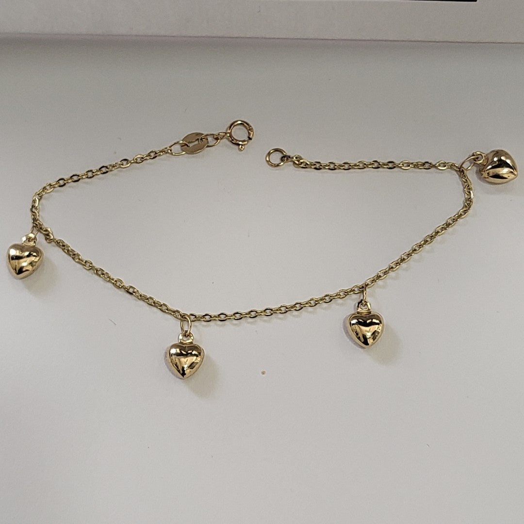 PULSERA ESP CON FIG CORAZONES 14K 18 CM 1.8 GR (NUEVO)