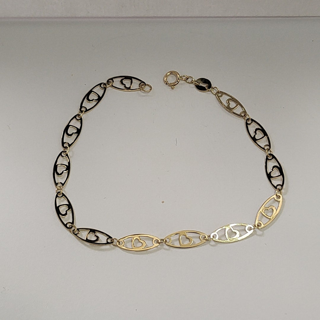 PULSERA TEJIDO ESPECIAL CON CORAZON 14K 18 CM 1.4 GR (NUEVO)