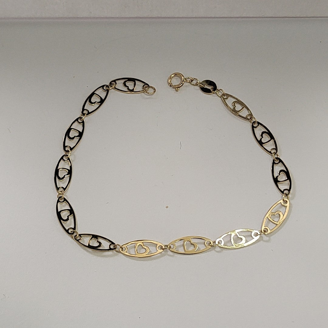 PULSERA TEJIDO ESPECIAL CON CORAZON 14K 18 CM 1.4 GR (NUEVO)
