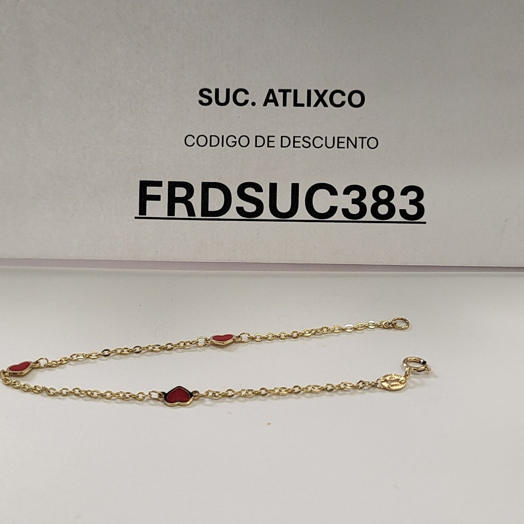 PULSERA ESPECIAL CON CORAZONES 14K 18 CM 1.4 GR (NUEVO)