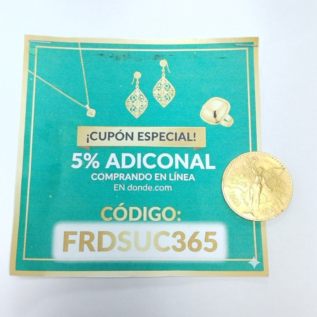 K1 41.6 GRMS 21 K IDENTIFICACIÓN MONEDA NOMINATIVA MONEDAS PESOS 50 PESOS, (SEMINUEVO)