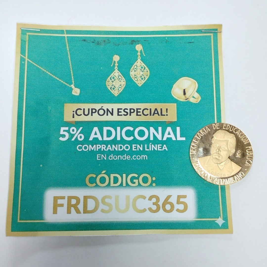 MEDALLA CONMEMORATIVA ORO 21 K 42,00 GRMS (SEMINUEVO)