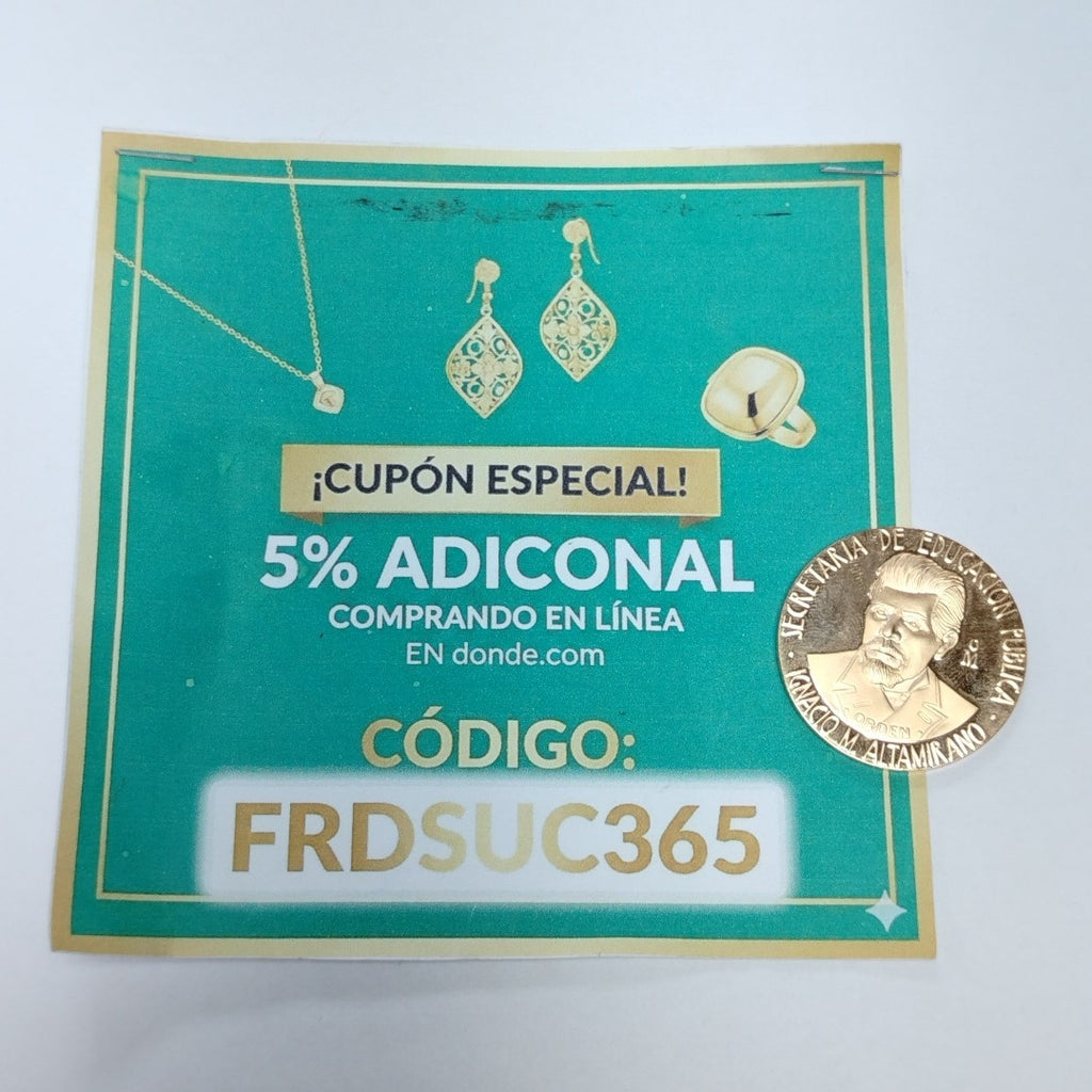 MEDALLA CONMEMORATIVA ORO 21 K 42,00 GRMS (SEMINUEVO)