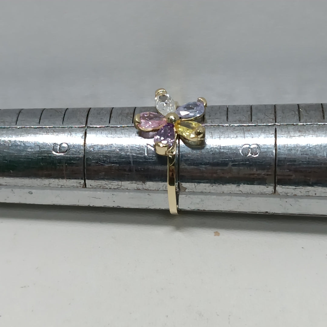 ANILLOS FLOR CON PIEDRAS DE COLOR 14K TALLA 7 1.4 GR (NUEVO)