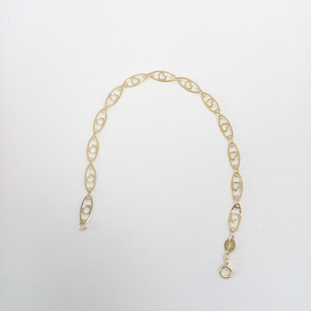 PULSERA TEJIDO ESPECIAL CON CORAZON 14K 18 CM 1.3 GR (NUEVO)