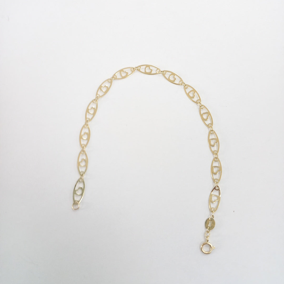 PULSERA TEJIDO ESPECIAL CON CORAZON 14K 18 CM 1.3 GR (NUEVO)