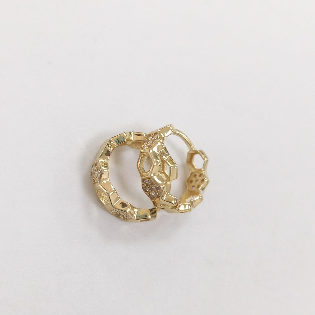 ARETES HUGGIES HEXAGONALES C CIRCONIAS 14K 2.5 GR (NUEVO)