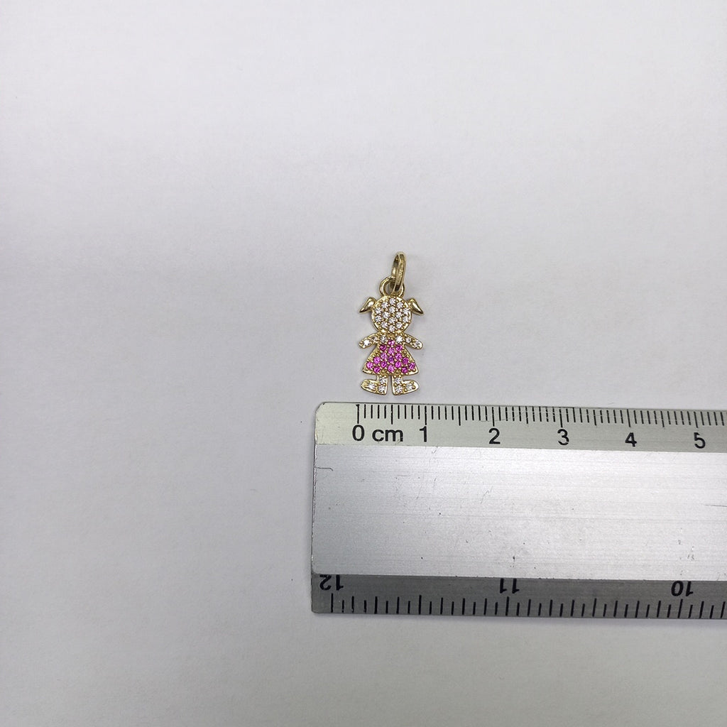 DIJE NIÑA CON CIRCONIAS Y PIEDRAS DE COLOR 10K 1.1 GR (NUEVO)