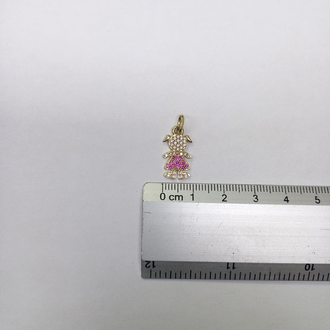 DIJE NIÑA CON CIRCONIAS Y PIEDRAS DE COLOR 10K 1.1 GR (NUEVO)