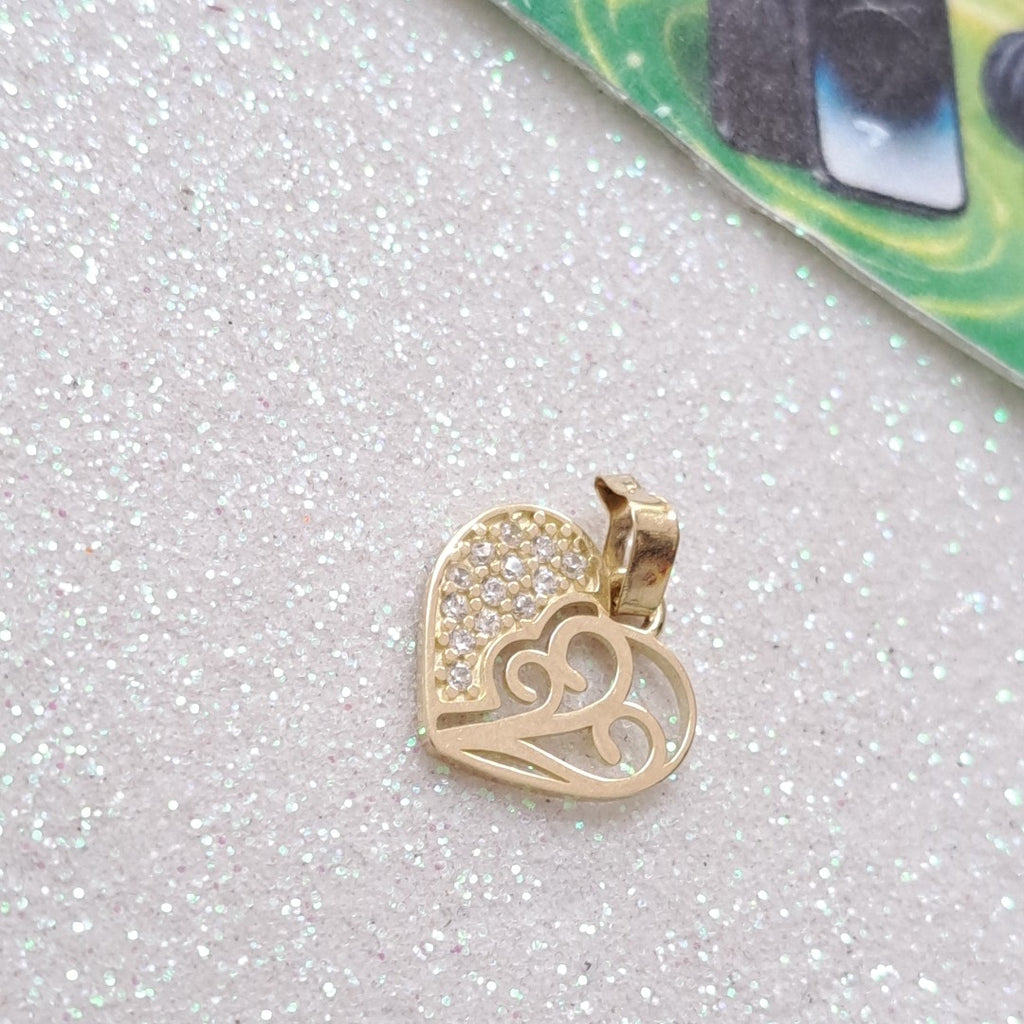 DIJE TEJIDO CORAZON CON CIRCONIAS Y ARBOL DE LA VIDA 14K 0.9 GR (NUEVO)